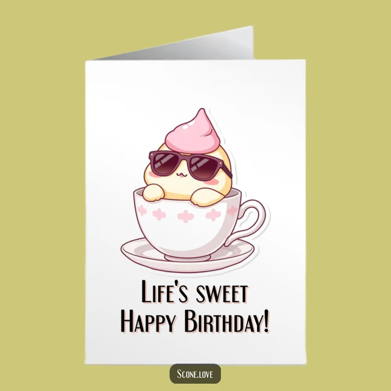 Funny Free Printable Birthday Card: Cool Scone In Teacup, Relaxed Downloadable Gift