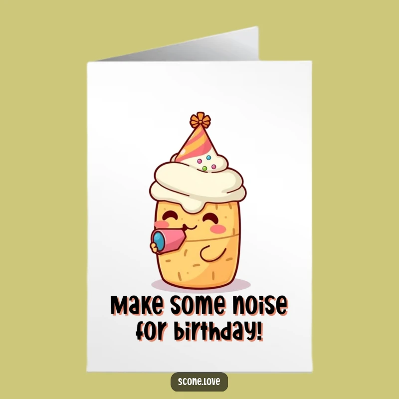 Free Printable Scone Birthday Card: Funny Party Hat Noisemaker Downloadable Gift