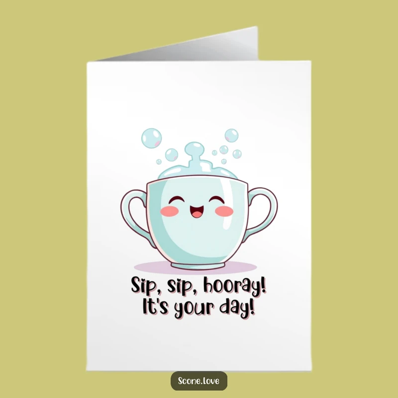 Free Printable Birthday Card: Happy Teacup Bubbles, Joyful Downloadable Gift