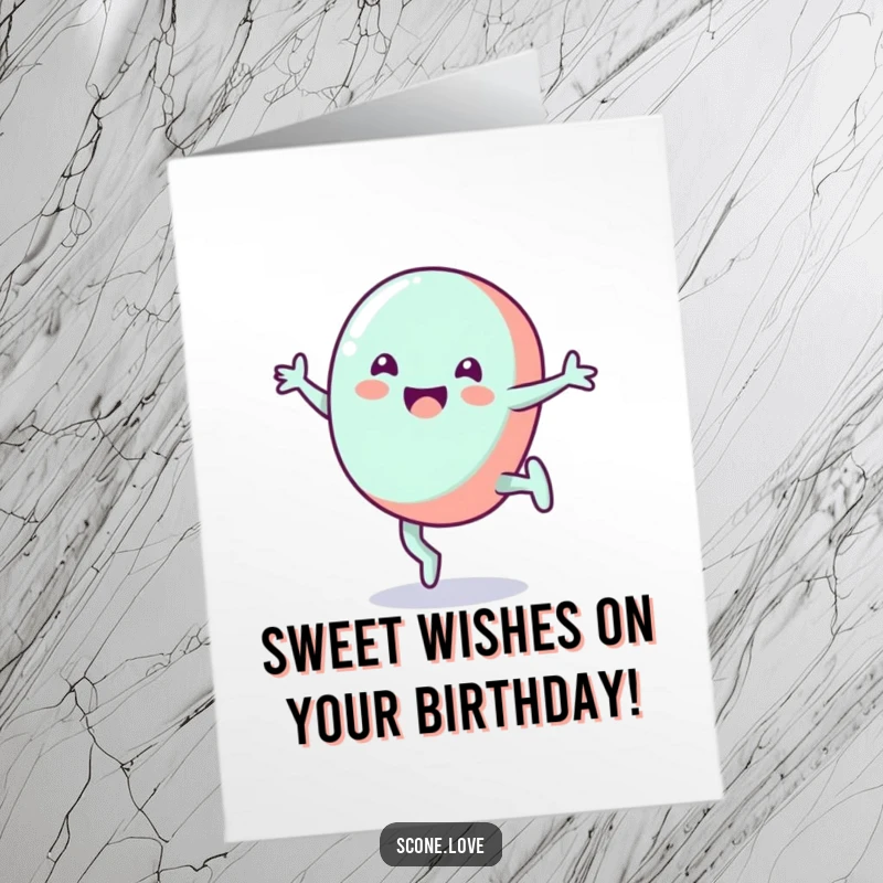 Funny Free Printable birthday card featuring a grinning candy performing an energetic cartwheel with pure delight.