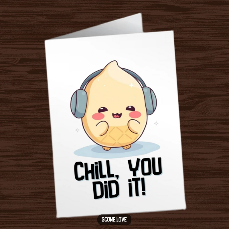 Funny Free Printable Congratulations Card: Kawaii Scone Wearing Earmuffs, Looking Cold