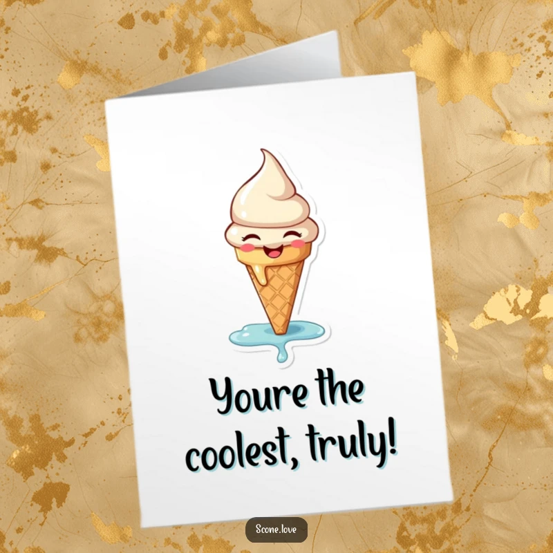 Funny Free Printable Congratulations Card: A tiny ice cream cone melts with pure joy, celebrating a wonderful accomplishment.