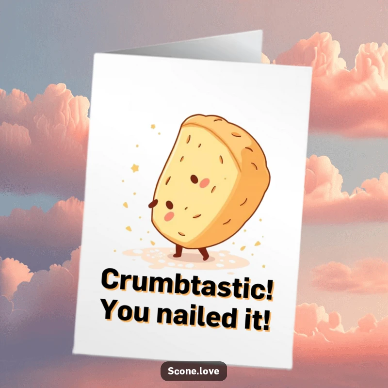 Funny Free Printable Congrats Card: Scone Doing Cartwheel, Flour Dust, Acrobatics Humor