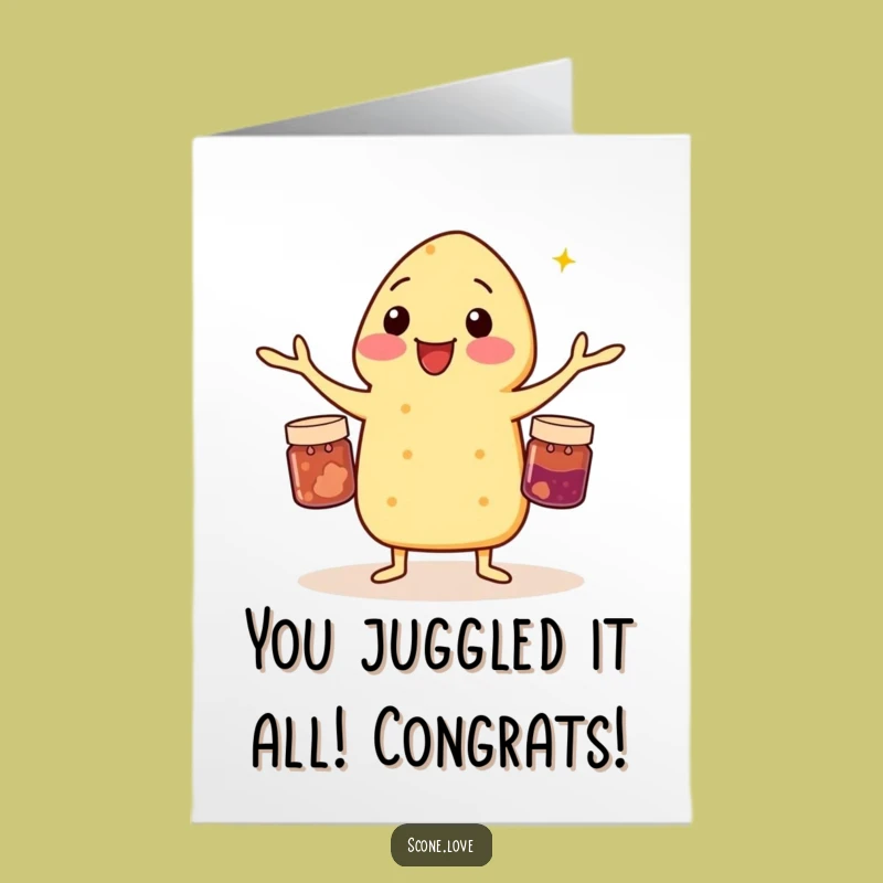 Funny Free Printable Congrats Card: Juggling Scone Jam Jars, Downloadable Celebration Gift