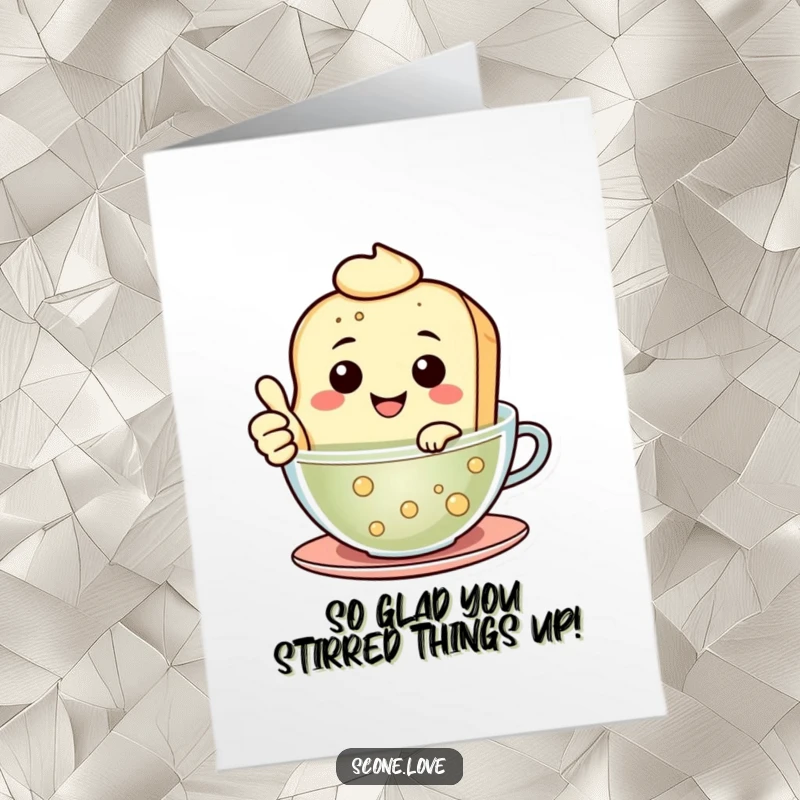 Funny Free Printable Congrats Card: Scone Floating in Tea, Big Smile, Thumbs Up Humor