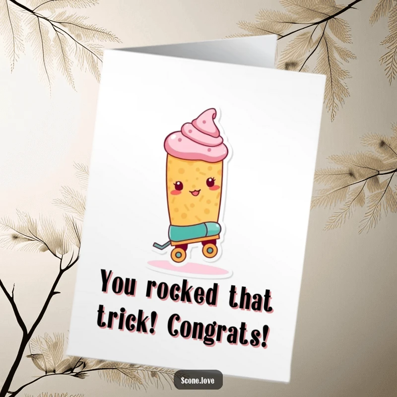 Funny Free Printable Congrats Card: Scone on Roller Skate, About to Do Trick, Action Humor