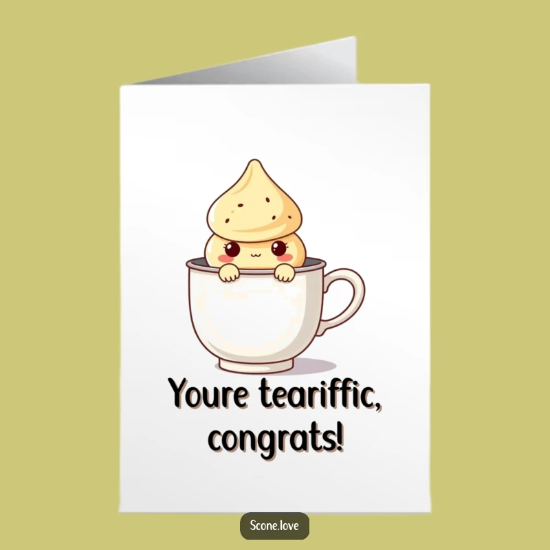 Free Printable Congrats Card: Kawaii Scone Tea Infuser, Humorous Baked Art