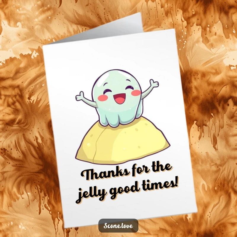 Funny Free Printable Thank You Card: A happy wobbly jelly enthusiastically tumbles down a hill.