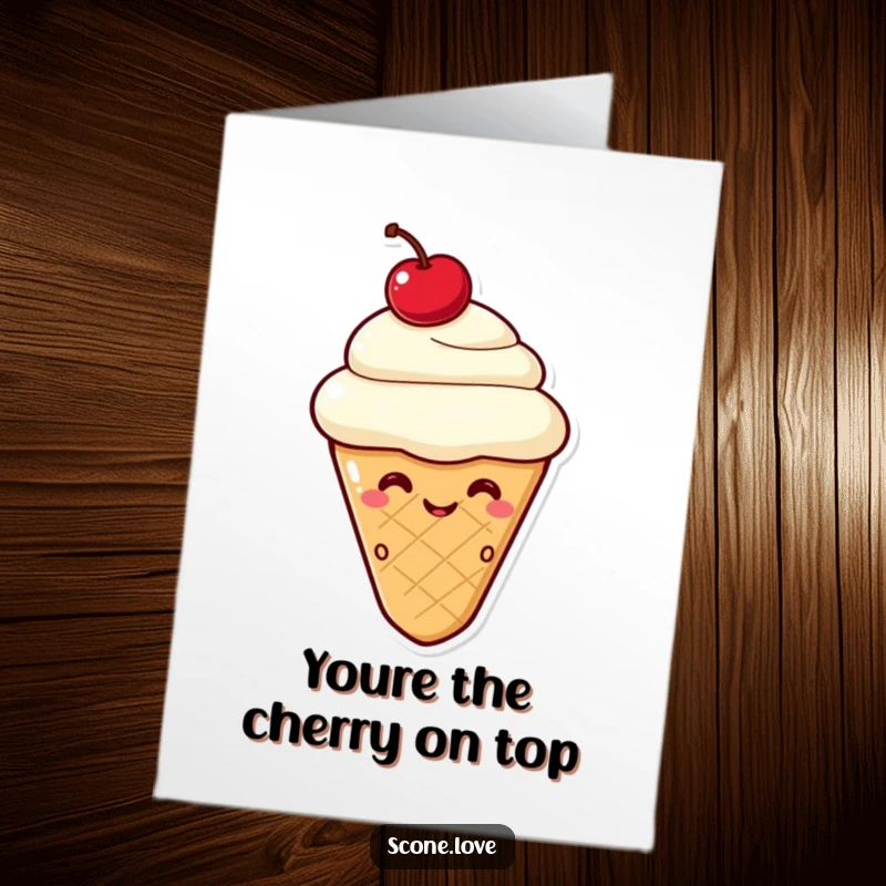 Funny free printable thank you card of a kawaii scone with a cherry on top giving a sly wink. A unique and downloadable thank you.