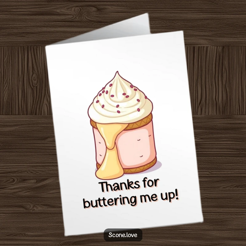 Funny Free Printable Thank You Card: Scone sliding down butter, expressing thanks with a humorous, unexpected fall, ready to print.
