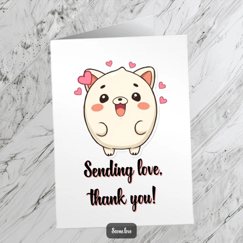 Funny Free Printable Love Scone Thank You Card: A delightful scone beams with hearts, offering a loving and funny thank you.