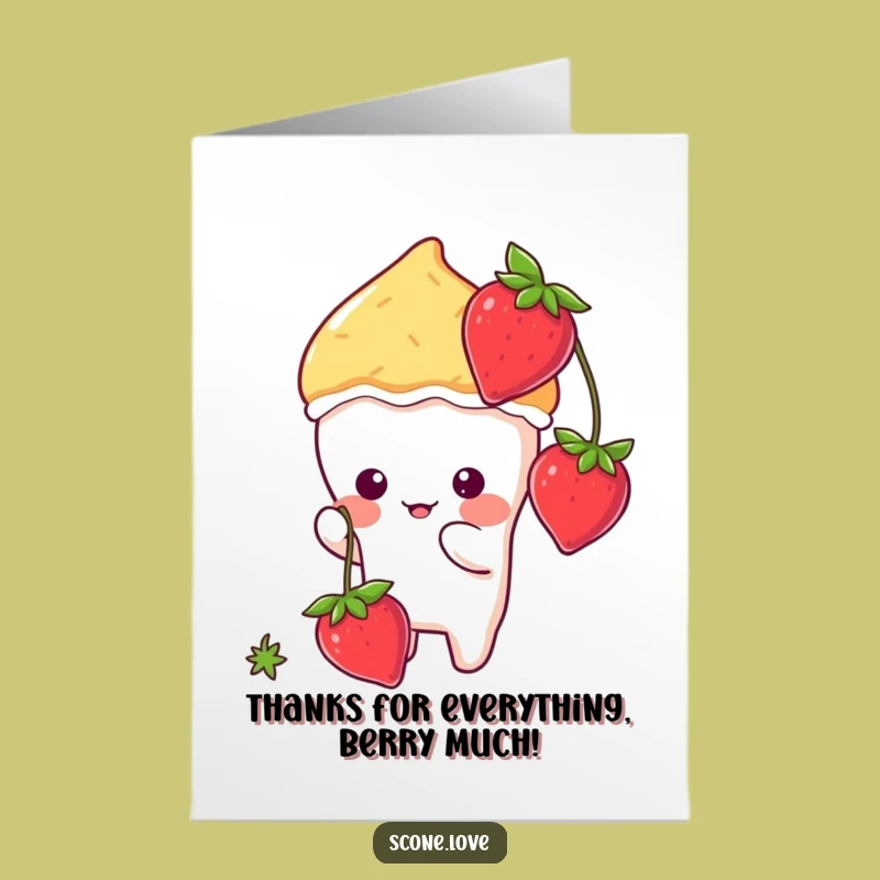 Free Printable Thank You Card: Funny Kawaii Scone & Strawberry - Perfect Downloadable Gift!