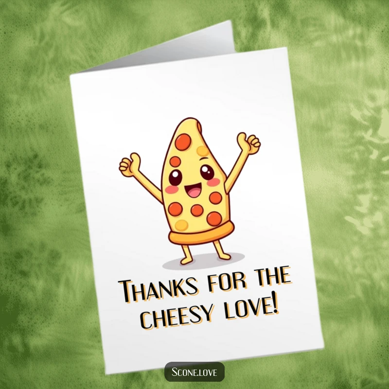 Funny Free Printable thank you card with a triumphant pizza slice celebrating their kindness.