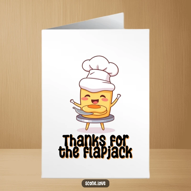 Funny Free Printable Thank You Card: A scone wearing a chef hat flipping a pancake