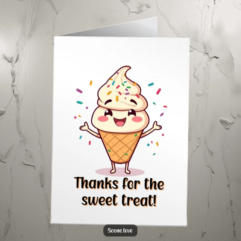 Funny Free Printable Thank You Card: Scone character gleefully juggling a shower of colorful sprinkles.