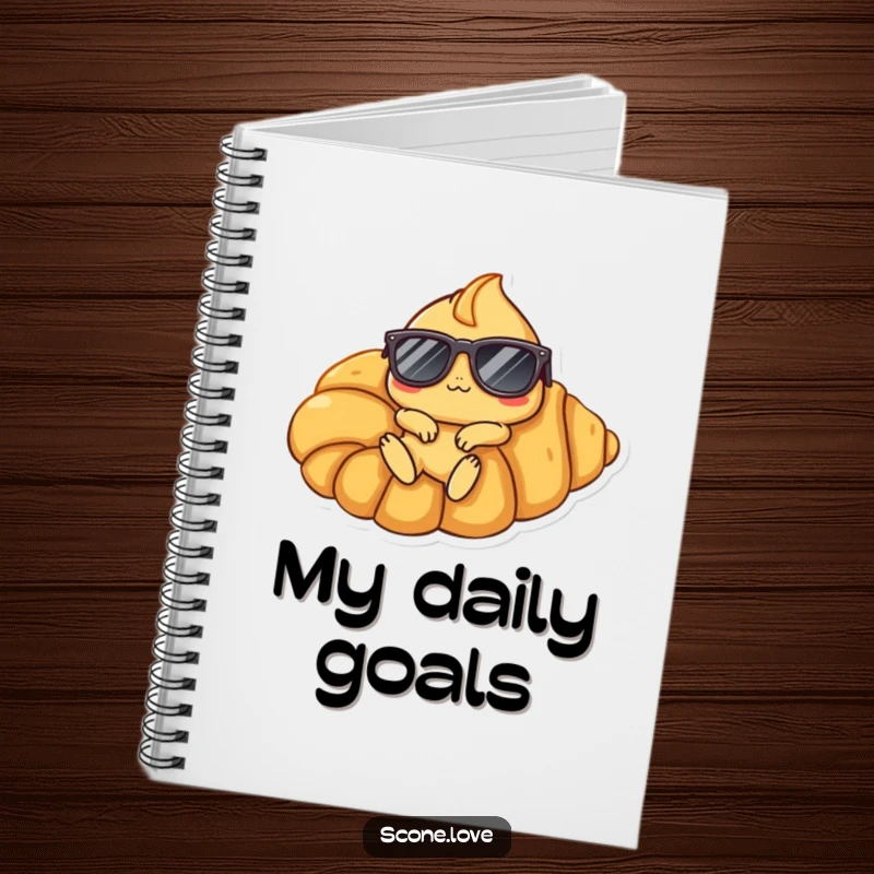 Funny Scone Croissant Notebook: A scone character in sunglasses relaxes on a giant croissant, inspiring humorous thoughts and ideas.