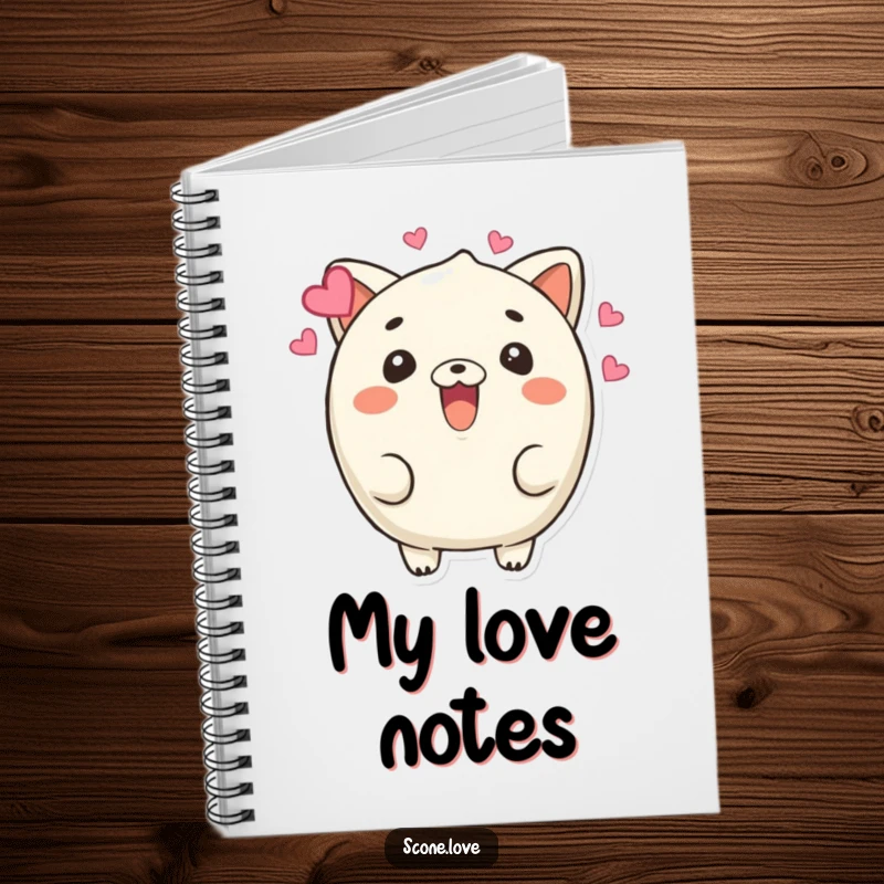 Funny Beaming Scone Notebook: A scone character beams with hearts floating around, inspiring loving and humorous notes.