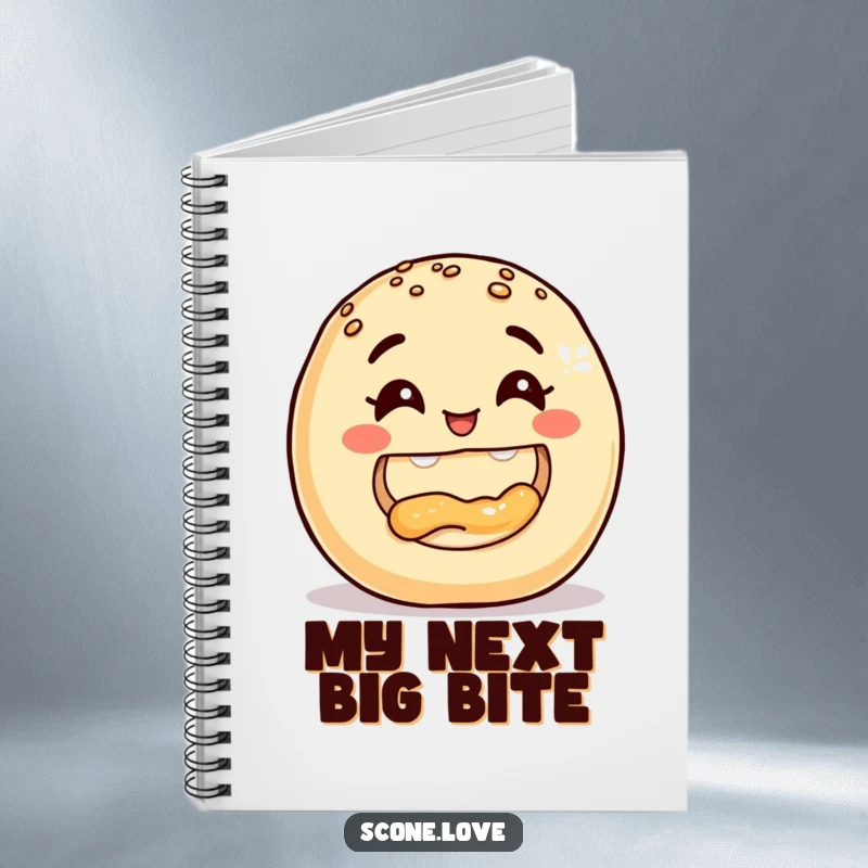 Funny Donut Notebook, showing a smiling baked good taking a triumphant bite out of another, ideal for jotting down delicious ideas.