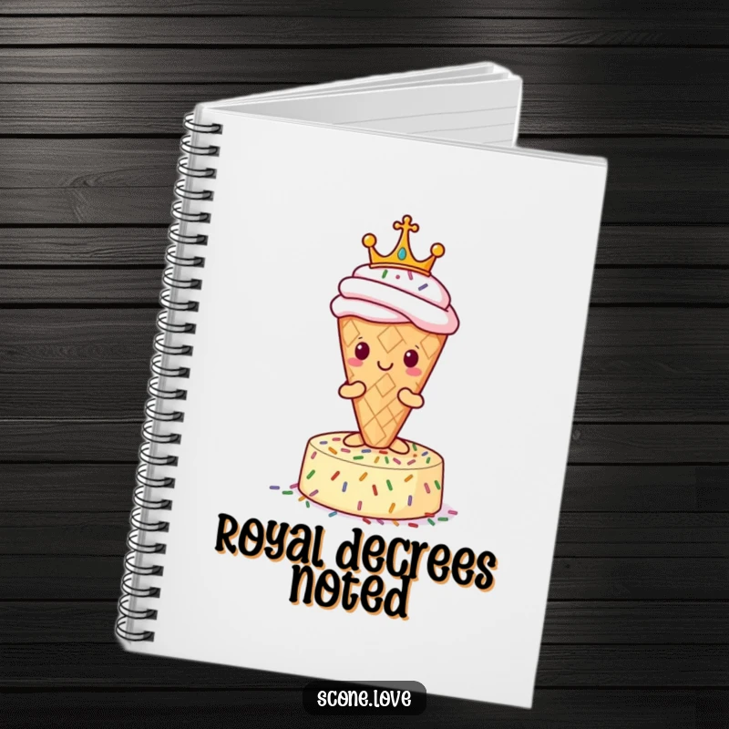 Funny Scone Notebook: A notebook with a crowned scone on a sprinkle pedestal, ideal for jotting down recipes and ideas.