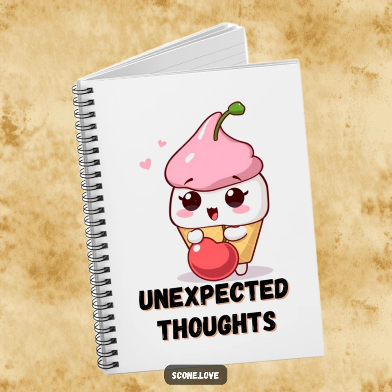 Funny Scone Surprise Notebook: A scone character shows surprise as a cherry pops playfully, inspiring humorous notes and ideas.