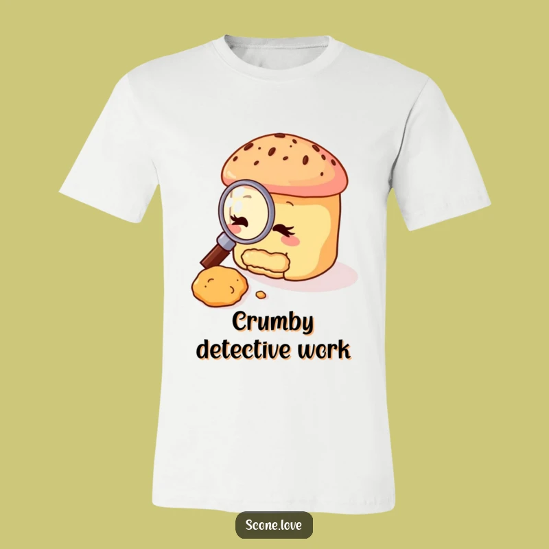Funny Scone Detective T-Shirt: Curious Crumb Investigator Tee, Hilarious Gift for Foodies