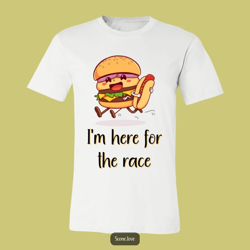 Funny Hamburger Hot Dog Race T-Shirt - Hilarious Foodie Graphic Tee Gift!