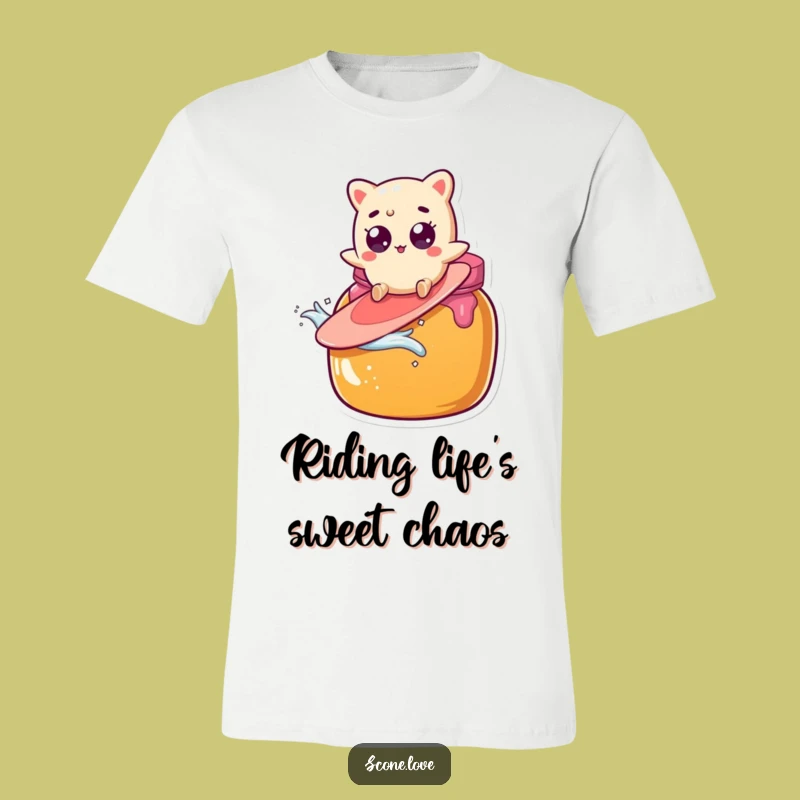 Funny Scone Surfing Jam T-Shirt - Quirky Breakfast Apparel