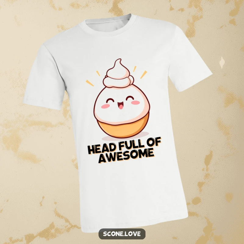 Funny Swirly Baked Good T-Shirt, illustrating excited swirls balancing a dollop of cream on its head, a sweet and humorous statement.