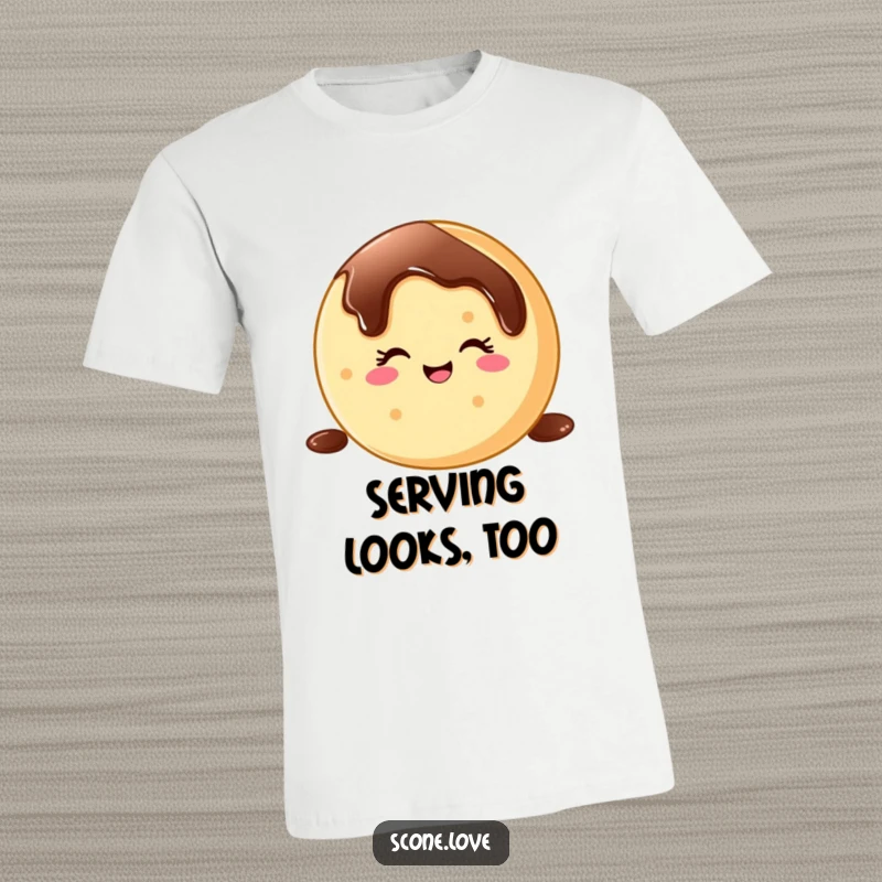 Funny donut wink t-shirt, depicting a cheerful baked good winking and sliding down a rich chocolate drizzle, perfect for casual wear.