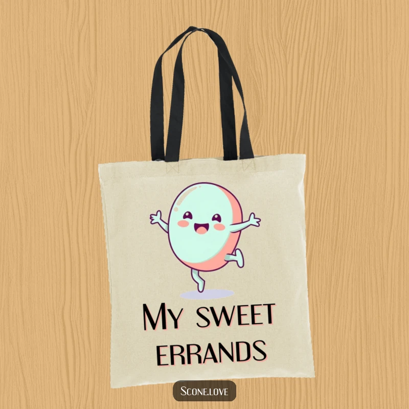 Funny candy tote bag featuring a grinning candy doing a cartwheel, perfect for shopping and carrying essentials.