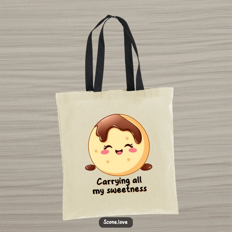 Funny donut wink tote bag, featuring a cheerful baked good winking and sliding on chocolate, perfect for groceries or daily errands.
