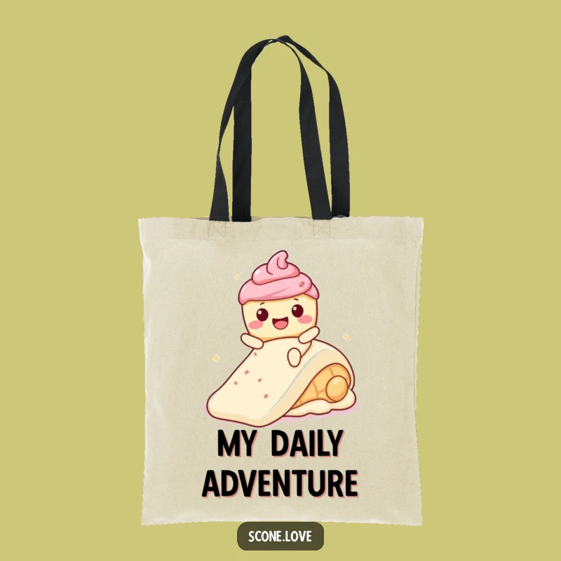 Funny Kawaii Scone Frosting Slide Tote Bag - Humorous Pastry Accessory